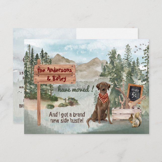 Moving Chocolate Labrador Retriever New Address   Announcement Postcard (Front/Back)