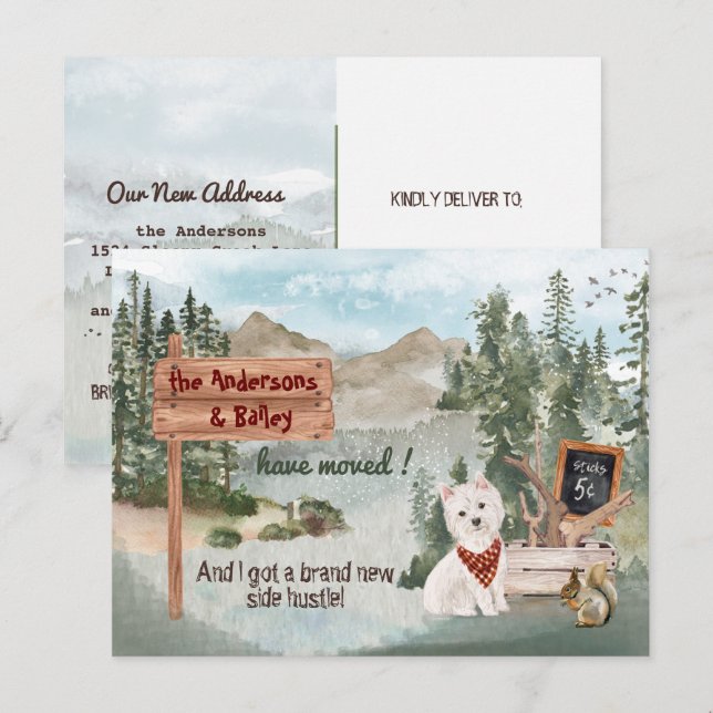 Moving Cute Westie Dog Woodland Pines New Address  Announcement Postcard (Front/Back)