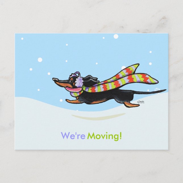 Moving Dachshund Winter New Address Announcements (Front)