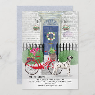 Moving Dalmatian Dog Bicycle Blue Door New Home   Announcement