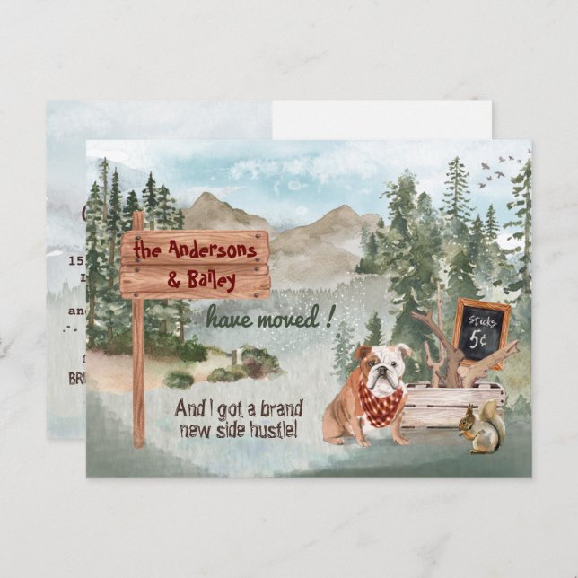 Moving English Bulldog Woods New Address         Announcement Postcard (Front/Back)