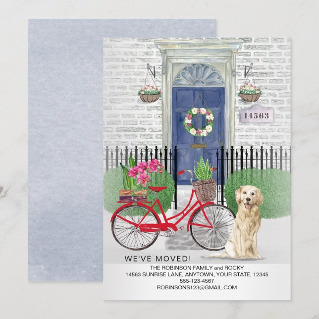 Moving Golden Retriever Dog Bicycle Blue Door    Announcement (Front/Back)