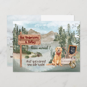 Moving Golden Retriever Dog Woods New Address      Announcement Postcard