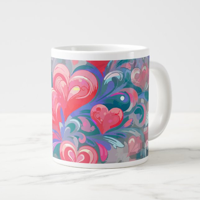 Moving hearts pattern, red and blue. large coffee mug (Front Right)