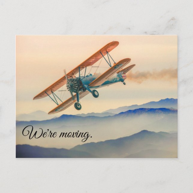 Moving House Vintage Aeroplane Flight Cloud Announcement Postcard (Front)