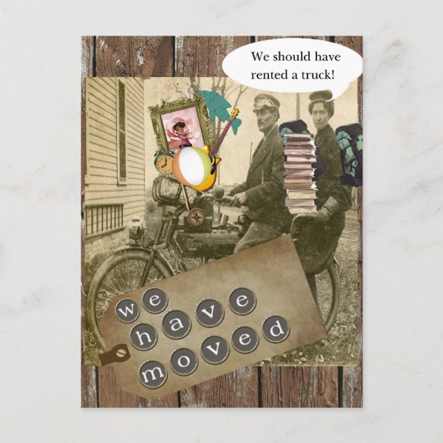 Moving on A Bicycle Announcement Postcard (Front)