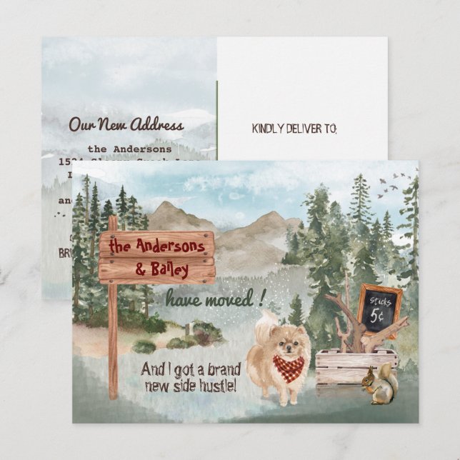 Moving Pomeranian Dog Woodland New Address        Announcement Postcard (Front/Back)