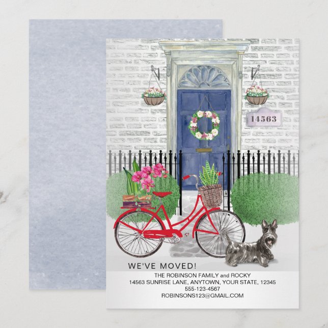 Moving Scottish Terrier Bicycle Blue Door Home   Announcement (Front/Back)