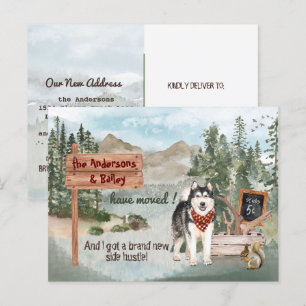 Moving Siberian Husky Dog Woods New Address      Announcement Postcard