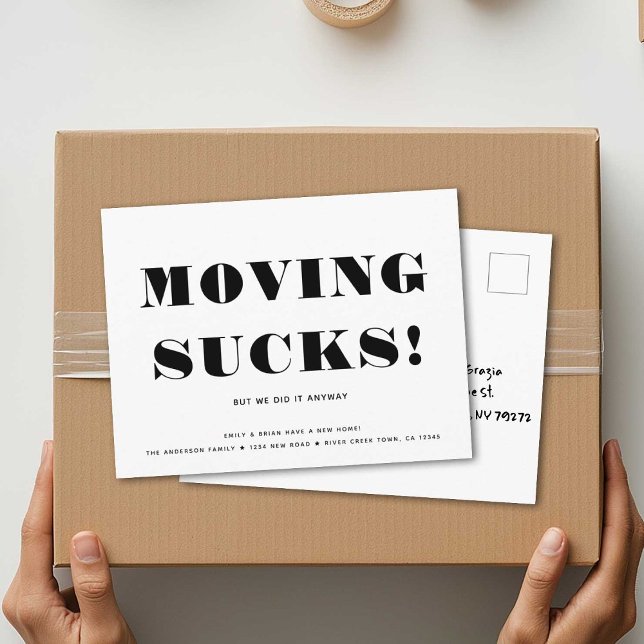 MOVING SUCKS Fun Simple Modern Minimalist Moving Announcement Postcard (Creator Uploaded)