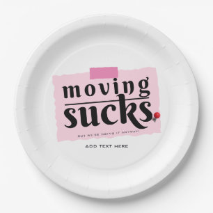 Moving Sucks! Modern Funny Farewell Good Bye Gift Paper Plate
