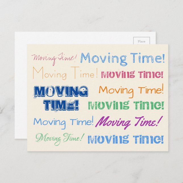 Moving Time colourful typography Postcard (Front/Back)