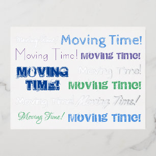 Moving Time colourful typography with foil Postcar Foil Holiday Postcard