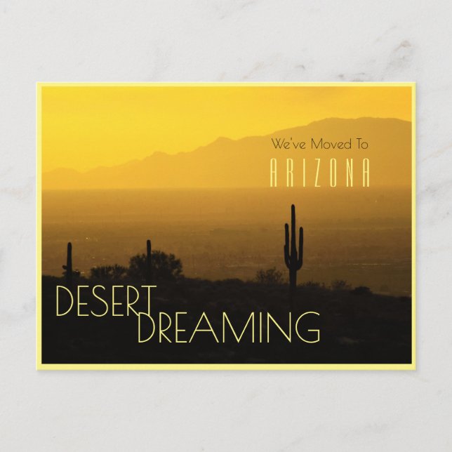Moving To Arizona Yellow Sunset Saguaro Cactus Announcement Postcard (Front)