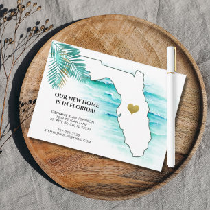 Moving to Florida State Map Gold Heart New Home Announcement