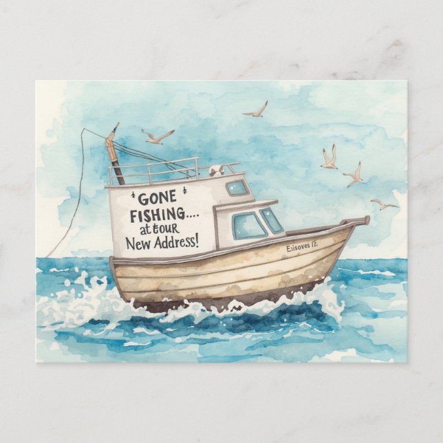 Moving to new home for fishing lovers postcard (Front)
