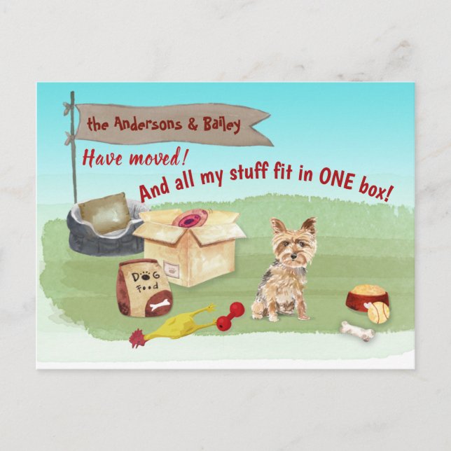 Moving Yorkshire Terrier Dog Stuff Our New Home   Postcard (Front)