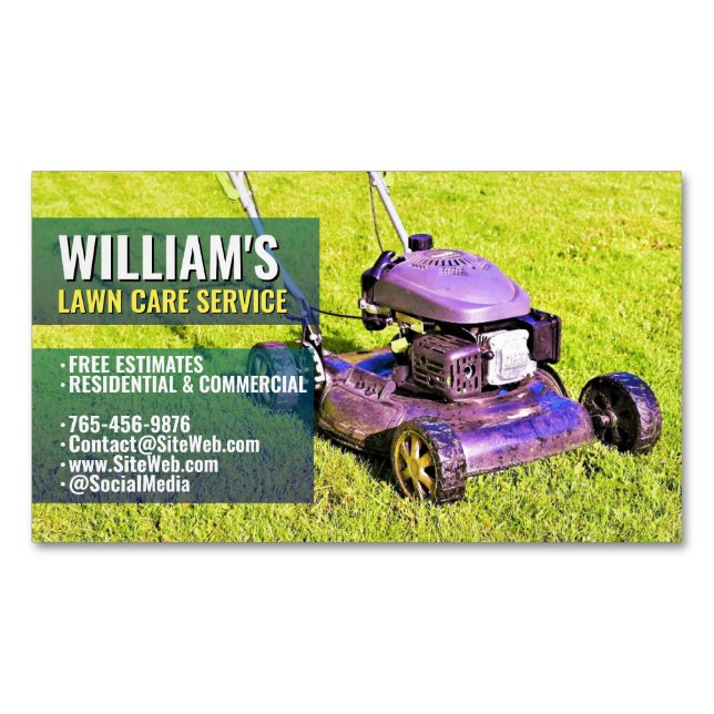 (Mower Service) Landscaping & Lawn Care | Mowing Magnetic Business Card (Front)