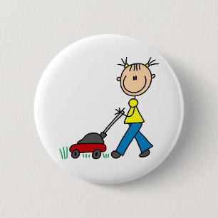 Mowing Grass Stick Figure Button
