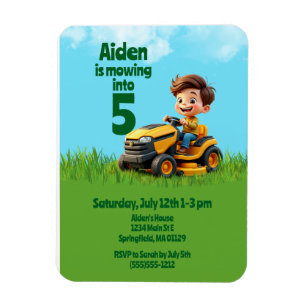 Mowing Into Lawn Mower Birthday Party Magnet