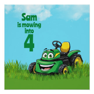 Mowing Into Lawn Mower Birthday Party Poster