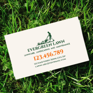 Mowing Lawn Care Grass Landscaping Services Green Business Card