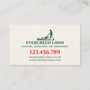 Mowing Lawn Care  Grass Landscaping Services Green Business Card