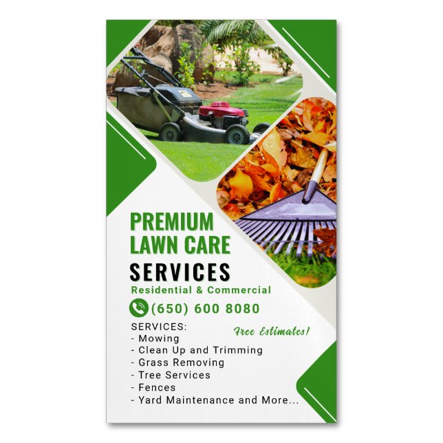 Mowing Lawn Care Service Magnetic Business Card (Front Vertical)
