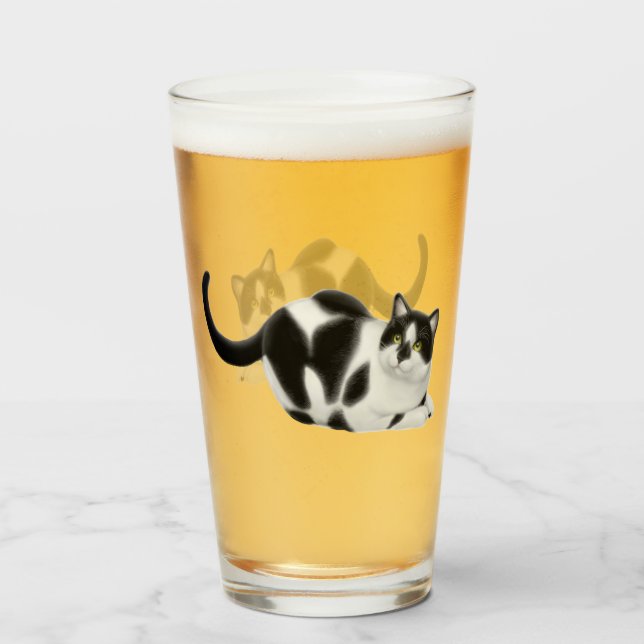 Moxie the Black White Cow Cat Drinking Glass (Front Filled)