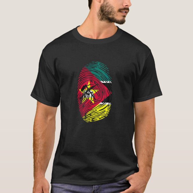 Mozambique Country Flag Fingerprint DNA T-Shirt (Front)