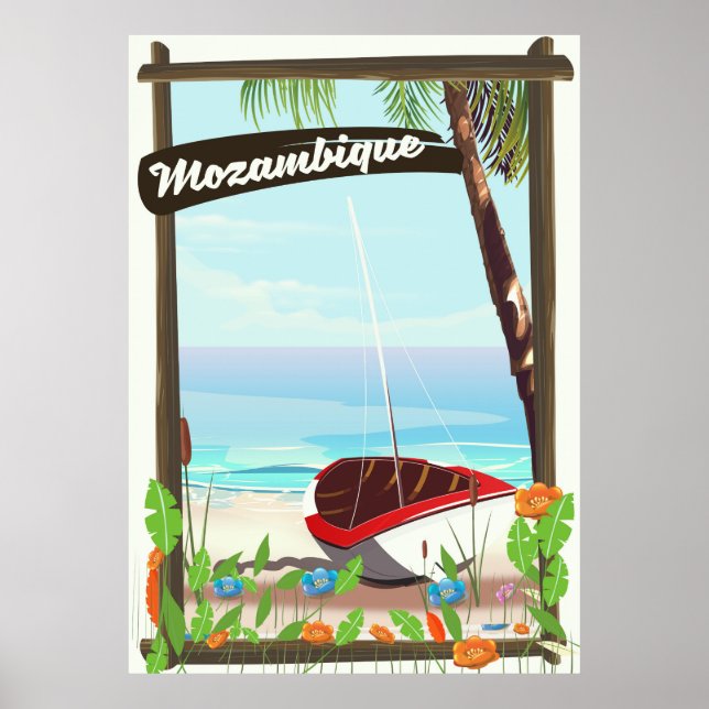 Mozambique Fishing boat cartoon vacation poster (Front)