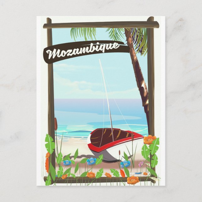 Mozambique Fishing boat cartoon vacation poster Postcard (Front)