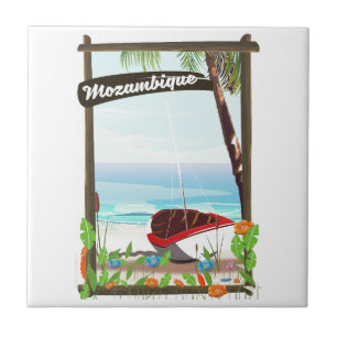 Mozambique Fishing boat cartoon vacation poster Tile