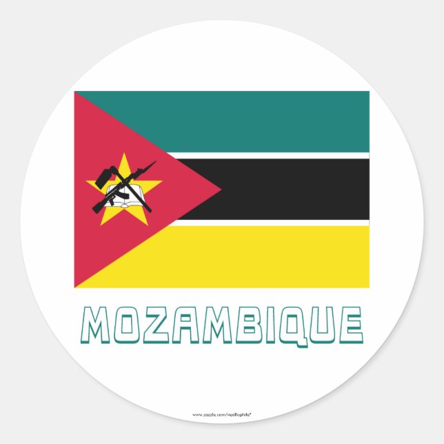 Mozambique Flag with Name Classic Round Sticker (Front)
