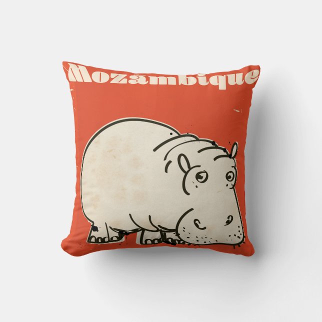 Mozambique hippo travel poster print cushion (Front)