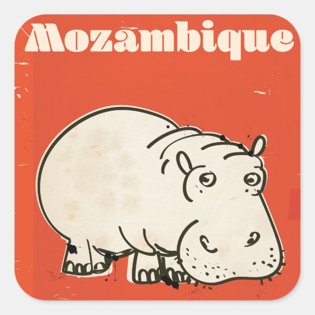 Mozambique hippo travel poster print square sticker (Front)