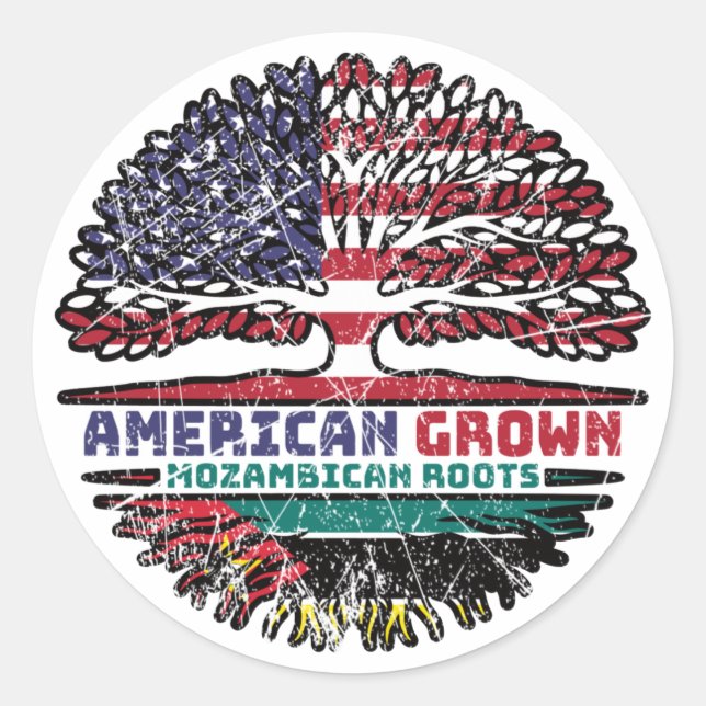 Mozambique Mozambican American USA Tree Roots Flag Classic Round Sticker (Front)