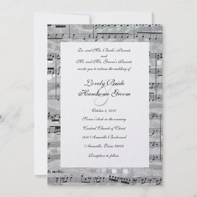 Mozart and Pearls Music Wedding Invitation (Front)