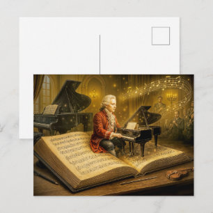 Mozart music scene from classic book holiday postcard