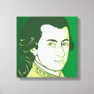 Mozart on Canvas - Cartoon Style, green/white Print