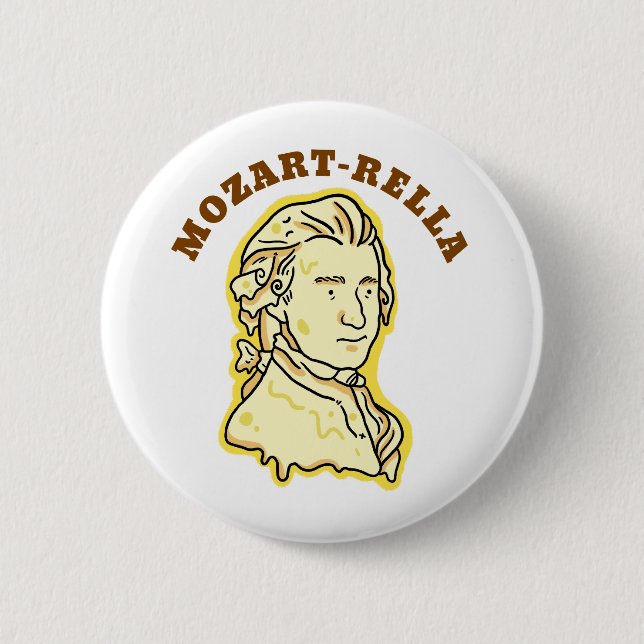 Mozart-rella Funny Music Cheese Pun Button Pin (Front)