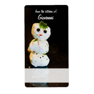Mozzarella Ball Snowman Custom Recipe Label