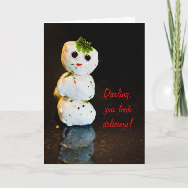 Mozzarella Ball Snowman Humour Holiday Card (Front)