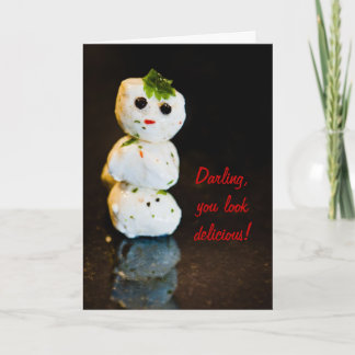 Mozzarella Ball Snowman Humour Holiday Card