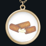 Mozzarella Cheese Sticks Junk Food Foodie Gift Gold Plated Necklace<br><div class="desc">Features an original marker illustration of a pair of cheesy fried mozzarella cheese sticks. Perfect for your favourite junk food junkie!</div>