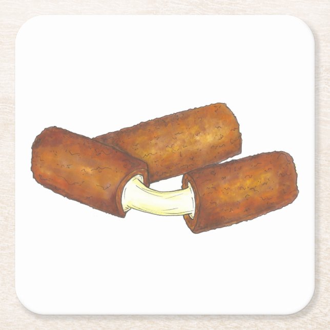 Mozzarella Cheese Sticks Junk Food Print Decor Square Paper Coaster (Front)