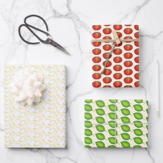 Mozzarella Tomato Basil Italian Food Ingredients Wrapping Paper Sheet (Front)