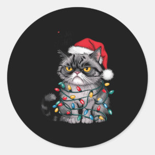 Mpy Christmas Cat Jolly Enough Funny Holiday  Classic Round Sticker