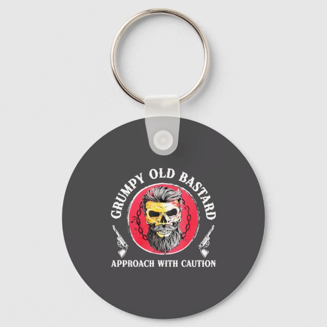 Mpy Old Approach With Caution Beard Skull Barber  Key Ring (Front)