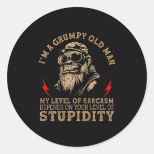 Mpy Old Man - My Level Of Sarcasm Funny Monkey (on Classic Round Sticker